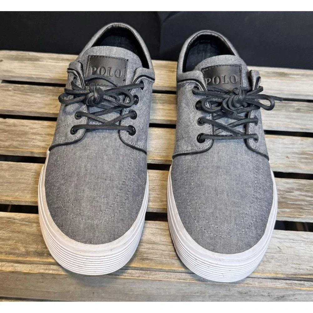 Polo Ralph Lauren Shoes Mens Size 9.5 Gray Chambray Faxon Low Casual Sneakers